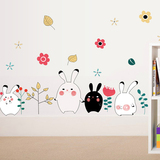 韩国清新卡通黑白兔小花朵环保墙壁贴画客厅沙发儿童卧室装饰墙贴