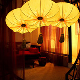 中式布艺吊灯 创意个性圆形大红色灯笼火锅店餐厅荷叶婚喜庆灯具