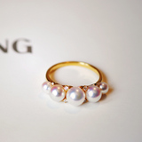 『薇家.海珠』顶级日本花珠Akoya天然海水珍珠18K金钻石戒指 花冠