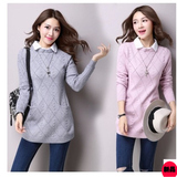 2016秋装新款女装韩版假两件套头长袖纯色中长款针织衫外套上衣女
