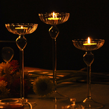 精致透明玻璃高脚条纹蜡烛烛台 欧式复古家居饰品 浪漫婚庆道具
