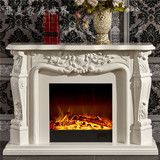1.24米欧式壁炉原木雕花象牙白深色壁炉架仿真火焰装饰取暖壁炉芯