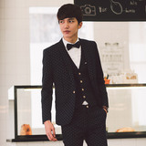 点点色织高端面料韩版修身长袖小西装潮男西服（有套装）X170P155
