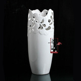时尚欧式富贵竹玫瑰鲜花特大纯白色镂空落地花瓶 台面摆件陶瓷