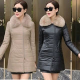 韩国代购女士真皮衣冬季新款绵羊皮羽绒服女中长款修身大码PU外套