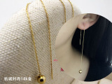 韩国正品代购纯14K黄金 金球长耳线耳环耳钉 气质迷人明星纯金
