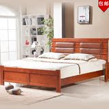 中式实木床1.8米1.5米双人床 真皮软靠床婚床 简约现代橡木床特价