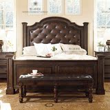美式实木真皮床欧式真皮大床婚床雕刻双人床1.8米卧室家具