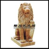 磐石砂岩石圆雕雄狮景观景观装饰品摆件狮子雕塑圆雕 半蹲狮子