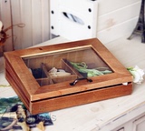 桌面收纳盒木质复古原木盒子zakka杂货日本外贸出口玻璃多格包邮