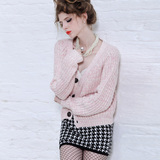 2014秋冬新款甜美粉色柔软粗针织开衫韩国优雅V领套头加厚毛衣女