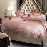 美式高档全棉床上用品四件套长绒棉奢华纯色刺绣床单被罩1.8m2米