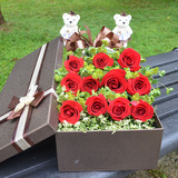 同城速递上门11朵红玫瑰鲜花礼盒送2只小熊全国结婚求婚成都重庆