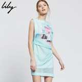Lily 2015夏新款女装修身无袖套头抽象印花连衣裙115230J7704
