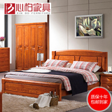 心柏 红橡木床实木床1.8米双人床卧室高箱储物床现代中式婚床