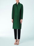 2015春款外套女廓型直筒薄大衣小香风衣中长款H型立领祖母绿大衣