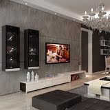 时尚烤漆电视柜LED智能灯光酒柜壁挂组合电视墙储物柜可伸缩地柜