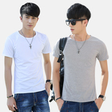 男士短袖T恤夏季V领打底衫 空白纯色纯白纯黑手绘韩版修身包邮