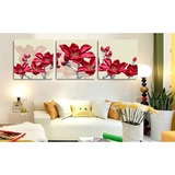 客厅挂画电视沙发背景墙装饰画卧室餐厅3D壁画无框三联画红色花朵
