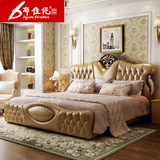 布佳伲 欧式床 双人床 美式床 橡木实木床 真皮卧室家具1.8米C051