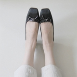 2016韩版新品单鞋女方头浅口平底鞋甜美蝴蝶结平跟套脚黑色工作鞋