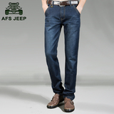 AFS JEEP青年男士牛仔裤秋冬款直筒修身大码牛仔长裤加厚加绒深色