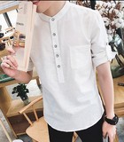 圣迪奥2016夏季短袖男士青少年衬衣标准韩版小清新纯色衬衫