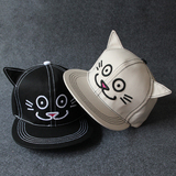 韩国新品卖萌卡通刺绣猫咪耳朵嘻哈帽韩版平沿棒球帽子可爱春秋女