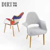 DIRT 实木餐椅现代简约麻布椅子靠背扶手椅软包咖啡椅欧式家用椅