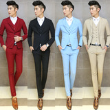 秋季小西装男士青年韩版修身职业三件套装商务发型师结婚休闲西服