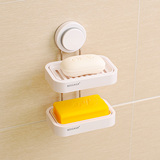 碧嘉嘉 吸盘式不锈钢双层肥皂架 浴室卫生间双格塑料沥水皂盒皂托
