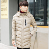 青年男士棉衣中长款韩版修身学生棉袄连帽轻薄款冬装棉服外套潮