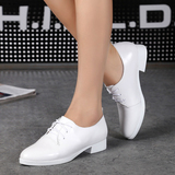 蓝灯韩版新款小白鞋真皮系带单鞋女尖头低跟小皮鞋休闲鞋白色女鞋