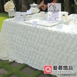 婚礼宝宝生日派对甜品台装饰桌布立体玫瑰花签到台桌布拍照背景布