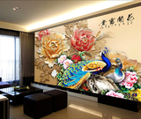 客厅电视沙发墙纸中式3d立体浮雕牡丹背景墙壁纸花开富贵大型壁画