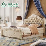 热卖林氏木业法式田园床1.8米双人床欧式床储物皮床卧室组合KA628
