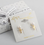 NUANCE专柜正品韩国代购珍珠秀气十字架耳钉耳饰品进口正品耳环