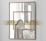 方形镜子金色美式浴室玄关镜装饰卫浴客厅背景墙壁挂梳妆镜M254