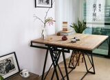 美式乡村铁艺实木置物架多功能伸缩变形餐桌可折叠正方形茶几桌子