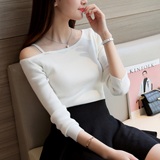 韩国秋装新款性感露肩上衣一字领套头针织衫女线衣长袖修身显瘦打
