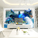 海底世界壁画3d立体大型主题海洋儿童房游泳馆卡通背景墙海豚壁纸