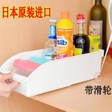 日本进口厨房收纳盒塑料整理收纳筐食品调味瓶收纳篮带滑轮收纳箱