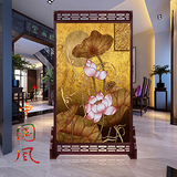 中式 现代屏风 时尚客厅 玄关隔断  实木镂空 单扇 座屏屏风金莲