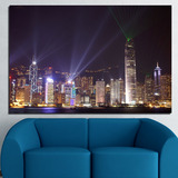 香港夜景大尺寸无框画 城市全景巨幅装饰画 定做酒吧卡拉ok背景画