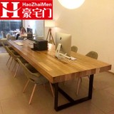 LOFT美式铁艺实木餐桌会议桌复古长方形办公桌工作台电脑桌咖啡桌