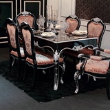 新古典餐桌椅组合一桌六椅 欧式黑色饭台 特价现代实木长方形酒桌