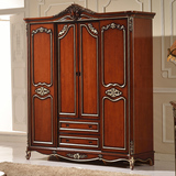 欧式实木古典衣柜 深色雕花实木把手衣柜卧室壁橱4门橱柜把手衣柜