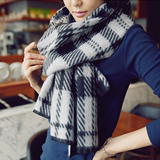 韩国进口正品代购 2015冬新款素色斜纹格子厚实亚克力纤维围巾