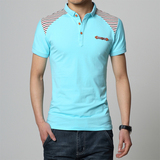 夏季条纹男士短袖T恤修身青年拼接半袖体恤POLO衫男商务韩版大码