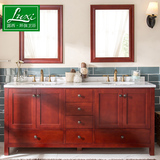 露西美式双盆橡木实木卫浴柜组合可定制洗手洗脸面盆柜落地浴室柜